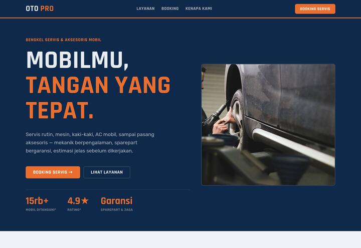 Cuplikan tampilan website OTOPRO — bengkel mobil