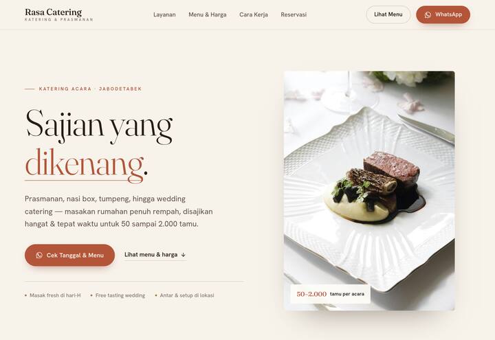 Cuplikan tampilan website Rasa Catering — catering
