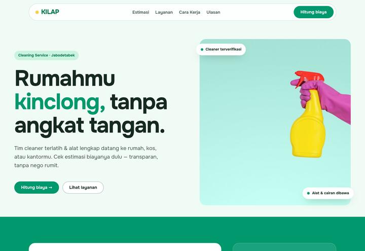 Cuplikan tampilan website KILAP — jasa cleaning