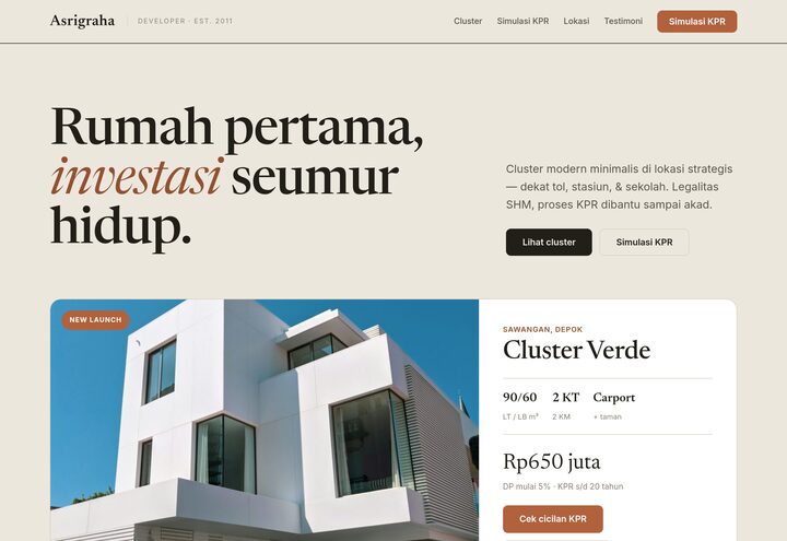 Cuplikan tampilan website ASRIGRAHA — developer perumahan