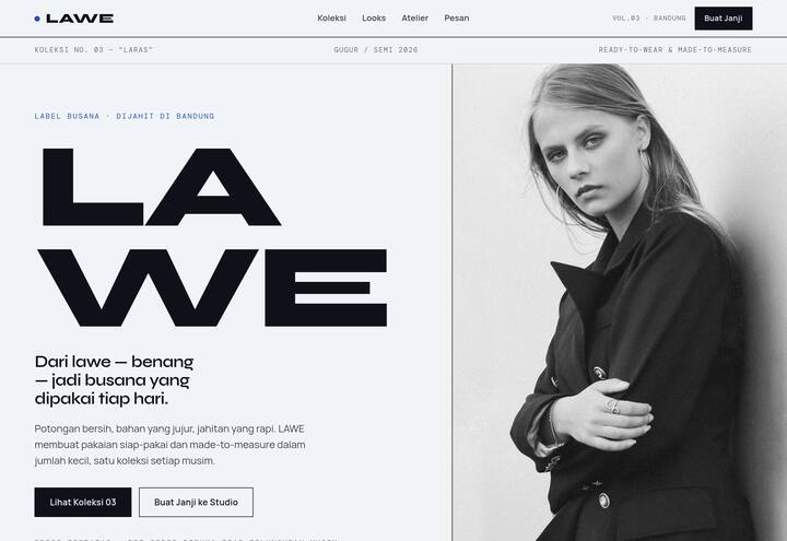 Cuplikan tampilan website LAWE — fashion & butik