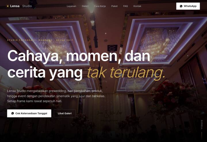 Cuplikan tampilan website Lensa Studio — fotografer