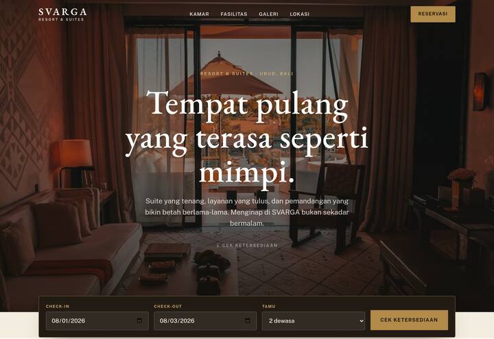 Cuplikan tampilan website SVARGA — hotel & resort mewah