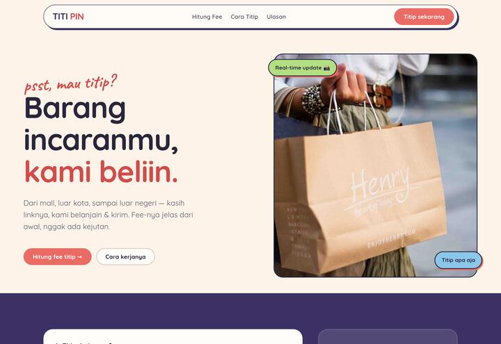 Cuplikan tampilan website TITIPIN — jastip