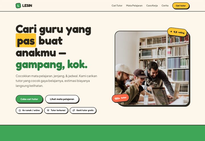 Cuplikan tampilan website LESIN — les privat