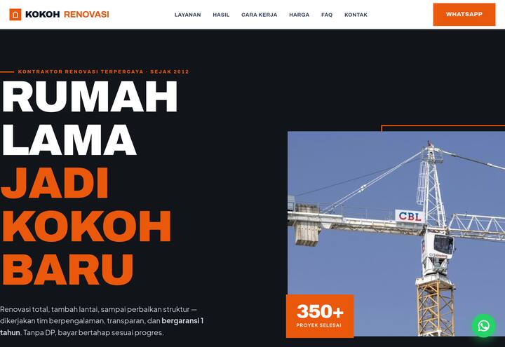 Cuplikan tampilan website Kokoh Renovasi — renovasi rumah