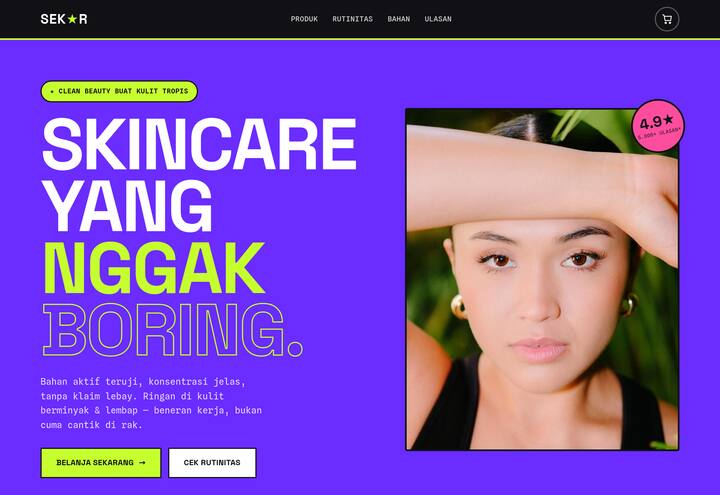 Cuplikan tampilan website SEKAR — brand skincare