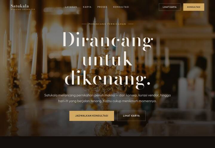 Cuplikan tampilan website Satukala WO — wedding organizer